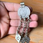 Extremely Amulet Islamic Bronze Pendant Arabic Authentic With Red Stone Rare