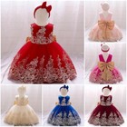 Flower Girl Dress Lace Princess Bow Kids Wedding Birthday Party Prom Dresses