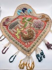 Large Vintage Folk Art Beaded Native American Iroquois Heart Pin Cushion