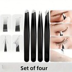 4pcs Professional Tweezers Set For Eyebrows  Splinters   Ingrown Hair Removal