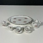 Vintage Pink Rose Pattern Gold Trim Porcelain Miniature 10 Piece Tea Set