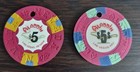  5 Aladdin Casino Las Vegas Lot Of 2 Canceled drilled Casino Chips