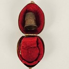 Vtg  Gold Toned Walnut Shaped Brass Thimble And Needle Holder Sewing Kit Etui
