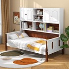 Twin Daybed W  Bookcase Wooden Platform Bed W  Shelves   Cabinets White   Brown