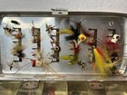 Vintage Japanese Made Fly Fishing Hooks With Metal Case  approx 36 Fly Hooks 