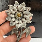 Vintage Rhinestone Flower Brooch Pot Metal Silver Tone Large Stunning Sparkle