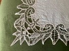 Antique Ivory Linen Battenburg Tape Lace Bridal   Wedding Handkerchief Hanky
