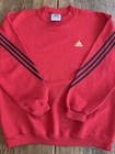 True Vintage 80s 90s Adidas 3 Stripe Red Sweatshirt Crew Neck Sz Xl Made In Usa
