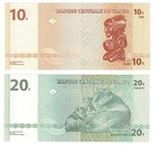 Dr Congo 10-20 Francs 2003 P93 P94 Sculpture lion Uncirculated Unc Banknote Set