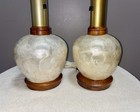 Pair Of Vintage 1970   s Original Mid Century Modern Style Capiz Shell Lamps
