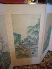 Vintage Or Antique Four Screened Folding Screen Hand-painted And Embroidered   