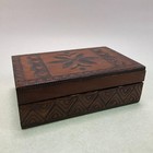 Wooden Hand Pyrography Carved Ornate Box Trinket  Jewelry Vintage