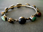 Heavy-gauge Southwestern Style Multi-stone Sterling Silver Bangle Bracelet Mex