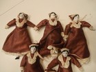 Vintage Porcelain Christmas Tree Doll Ornaments  7 1 2  Tall lot Of 6