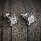 1ct Round Cut Moissanite Cluster Stud Earrings For Men 14k White Gold Plated