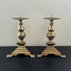 Vintage Brass Pillar Candle Holders  Matching Pair   Heavy   Solid