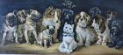 Louis Wain Cat   Dog Chromolithograph  Under The Mistletoe 38cm X 20 5 Framed 