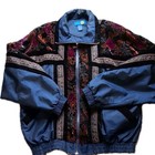 Vintage 80s 90s Retro Windbreaker Tracksuit Womens L Blue Black Floral Mint 