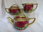 Nippon Hand Painted Tea Pot Set Cabbage Roses Heavy Gold Authentic Antique Euc
