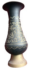 Vintage Elegant Brass Vase From India Black Gold Floral Etching Patina 7 5 Tall