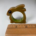 Vintage Caramel Green Swirl Bunny Rabbit Bakelite   Catalin  Napkin Ring Red Eye