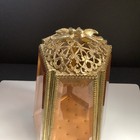 Rare Hollywood Regency Ormolu Gold Tone Filigree 5 Side Glass Jewelry Box Casket