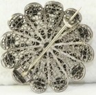 Victorian Antique Sterling Silver Filigree Amethyst Round Pin