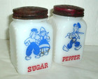 Vintage Milk Glass Sugar   Pepper Shakers  Dutch Boys And Girl