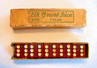 Vintage Elk Brand 5 Red Bakelite Dice Sharp Corners Complete Set Original Box