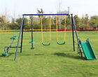 Metal Playground Swing Set Outdoor Kids Backyard Play W slide  Glider   Slide