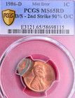 1986-d Double Struck Error Lincoln Memorial Cent  Pcgs Ms-65 Rd
