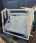 Vintage Wicker Doll Cradle Bassinet Lace Ribbon Nursery Decor Shabby Chic