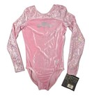 Gk Elite Vtg Pink Holographic Ls Princess Pink Velvet Leotard Snowflake Bling As