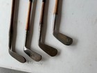 Set Of 4 Antique Wood Shaft Golf Club Irons 2 Mashie  Midiron   And One Iron 