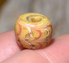 Antique Venetian Pale Yellow African Trade Bead Pink White Combed Feather Design