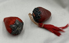 C1900 Sterling Silver Strawberry Emery Pin Cushion   Thread Waxer Sewing Antique