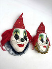 Lot Of 2 Vintage 90s Glitter Ceramic Ruffle Collar Yarn Hair Clown Wall Masks