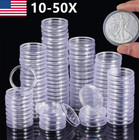 10-50pcs Coin Storage Box Clear Plastic Round Cases Capsules Holder 25 27 30mm