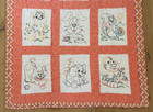 Vtg Handmade Baby Crib Quilt 12 Hand Embroidered Animal Patchwork Nursery 52x35