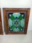 Pair Antique Leaded Glass Hand Carved Wooden Door Panels Reclaimed Architectural