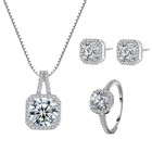 3pcs Cz Stone Jewelry Set Necklace Earrings Ring Silver Tone Women Gift