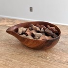 Hand Turned Hand-made Wooden Teardrop Bowl W handcarved Birds From Hawaii