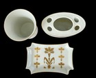 Vintage Japan Golden Dolphin Porcelain 3 Piece Vanity Set  Cup  Soap  Tb Holder