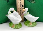 Vintage Omnibus White Bone China Geese Goose Pair Figurines 2 5 Inches