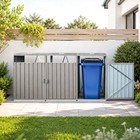 Outdoor Garbage Can Storage Shed Metal Garden Bin Shed Store 3 Trash Cans Gray