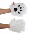 White Fingerless Paws Costume Gloves Furry Animal Cat Dog Polar Bear Bunny Snow