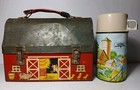 Old Red Barn Open Door Vintage Dome Metal Lunch Box   Thermos American Thermos
