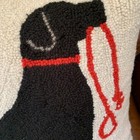 Peking Handicraft Black Labrador Pillow Red Leash Wool Hooked Dog Throw 16x16 