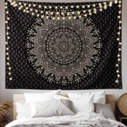 Black Golden Mandala Tapestry Wall Hanging Psychedelic Medallion Wall Tapestr   