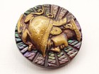 Goddess Minerva   Antique Mythology Picture Button   Brass On Mother Of Pearl